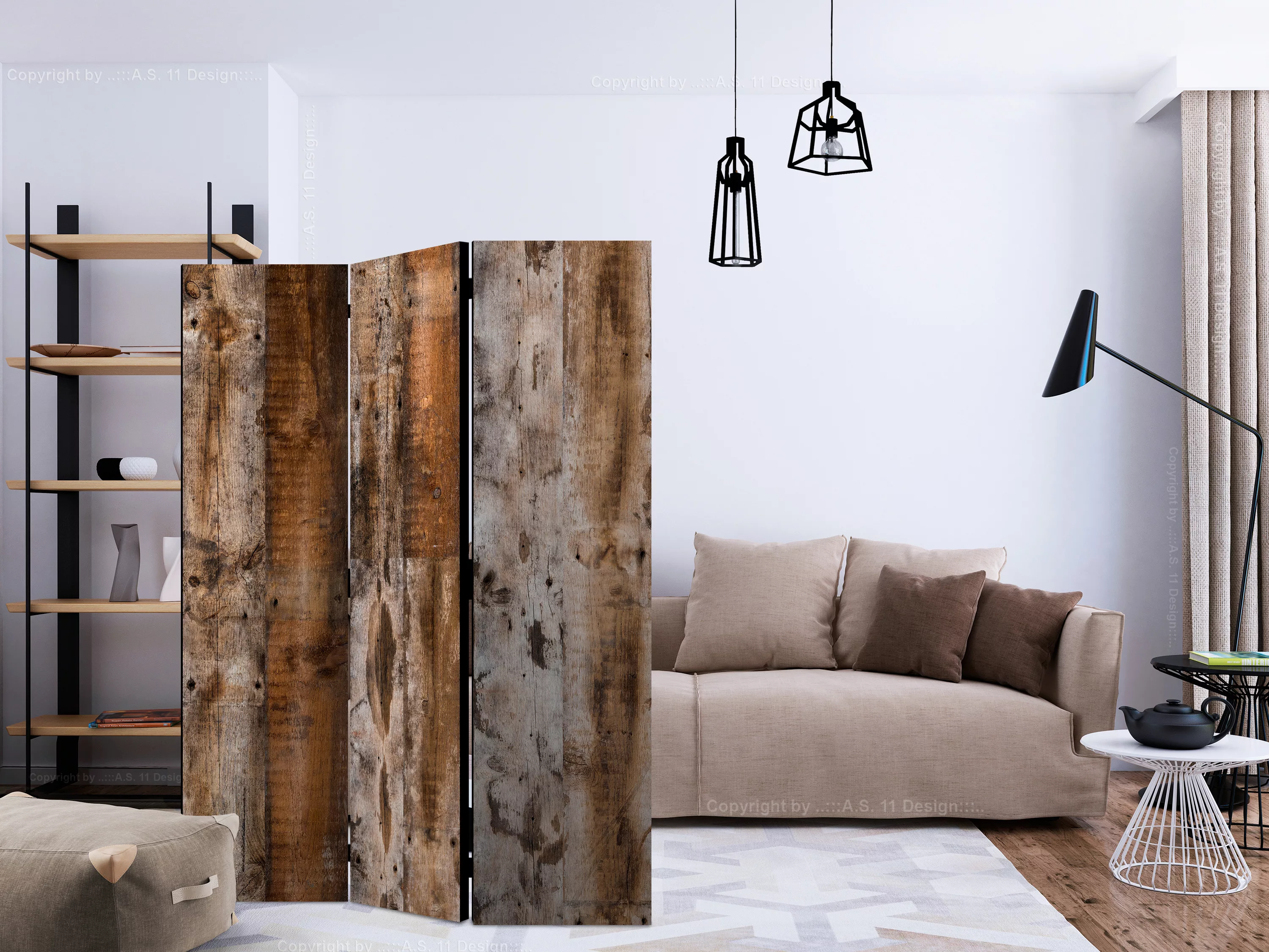 3-teiliges Paravent - Antique Wood [room Dividers] günstig online kaufen