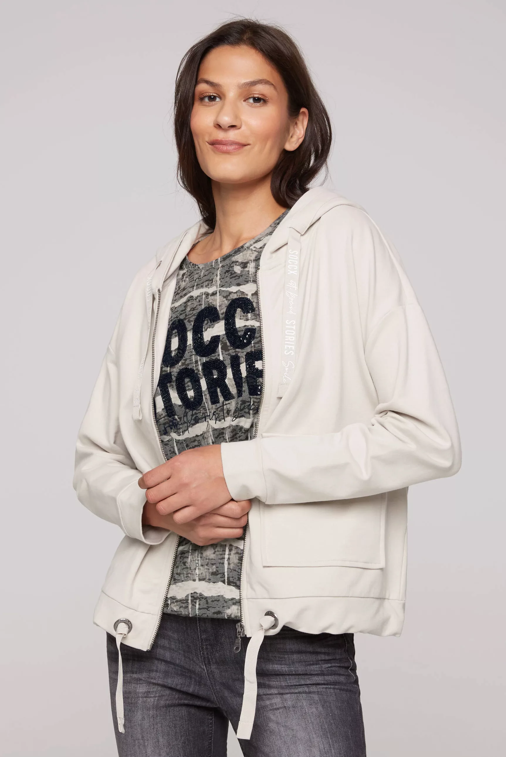 SOCCX Kapuzensweatjacke, mit Bindeband am Saum günstig online kaufen