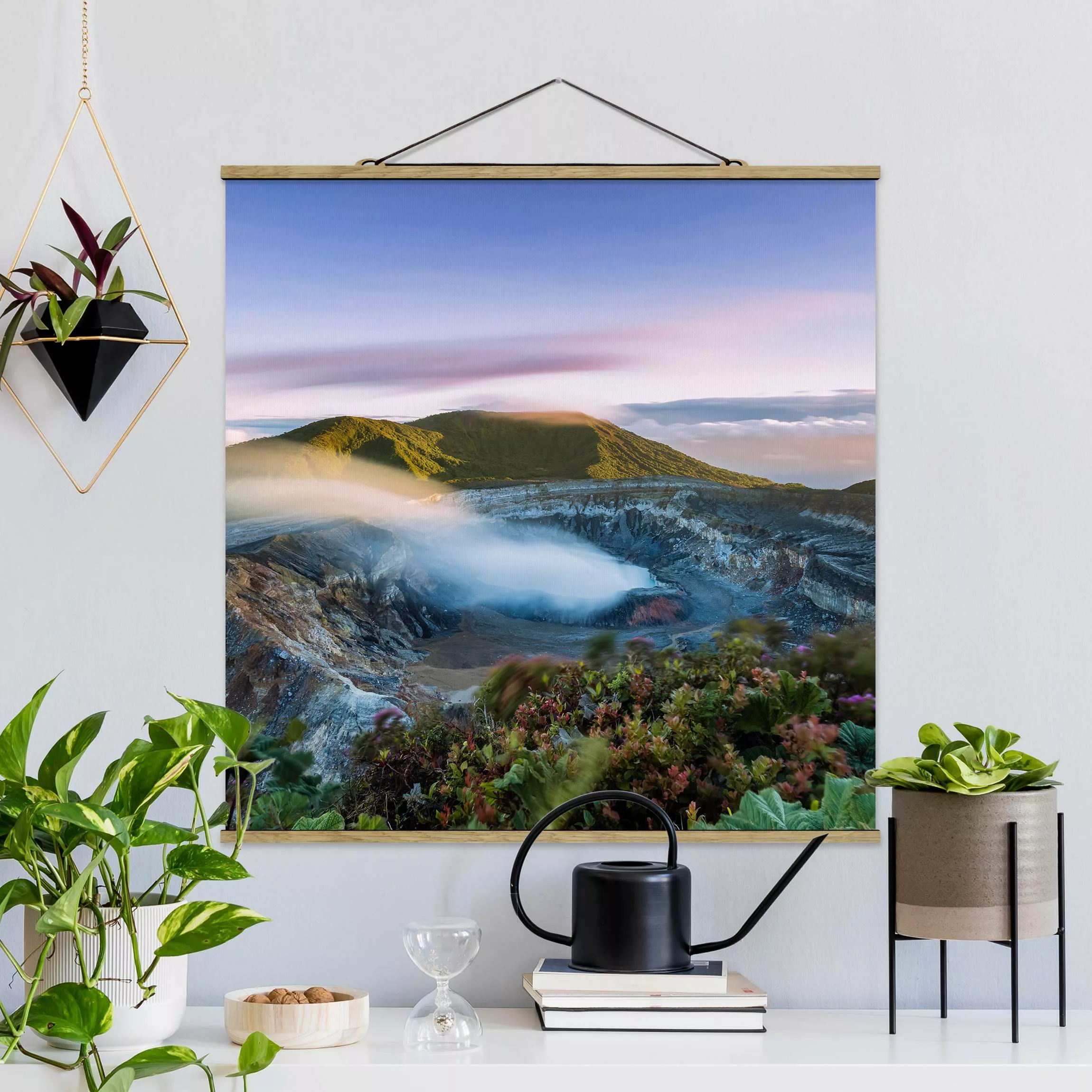 Stoffbild mit Posterleisten Vulkan Poas bei Sonnenaufgang günstig online kaufen