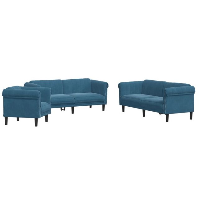 vidaXL Sofa, 3-tlg. Sofagarnitur Blau Samt günstig online kaufen