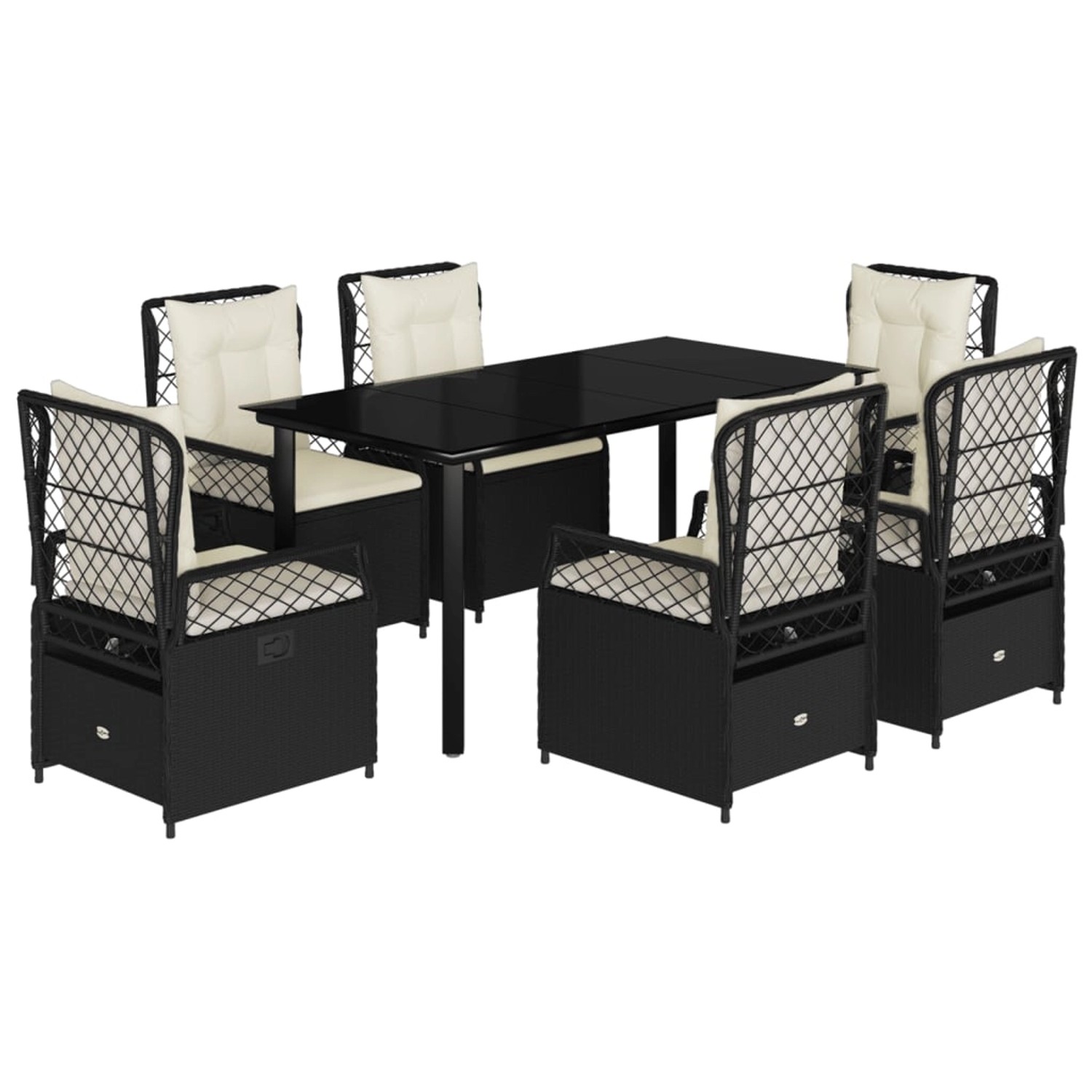 vidaXL 7-Tlg Garten-Essgruppe mit Kissen Schwarz Poly Rattan 3262968 günstig online kaufen