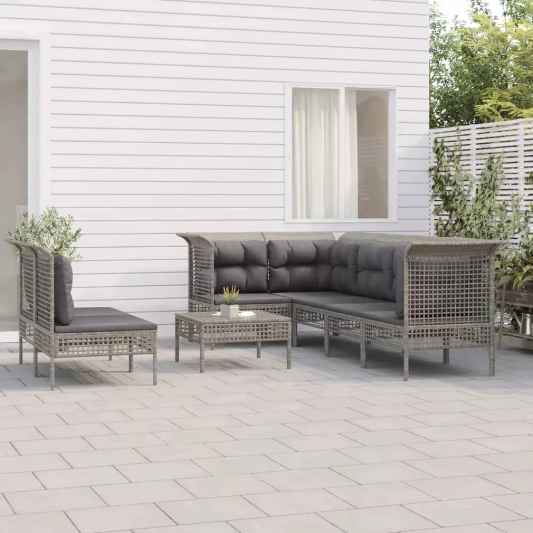 Vidaxl 8-tlg. Garten-lounge-set Mit Kissen Grau Poly Rattan günstig online kaufen