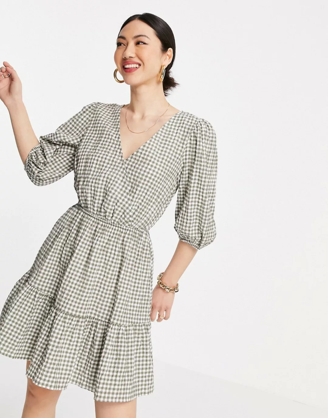 Mango – Wickelkleid mit Vichy-Karos in Rot günstig online kaufen