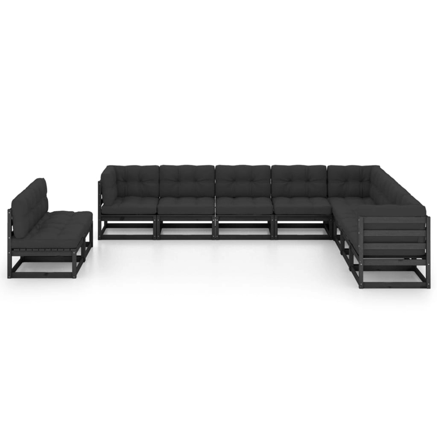 10-tlg. Garten-lounge-set Mit Kissen Schwarz Kiefer Massivholz günstig online kaufen