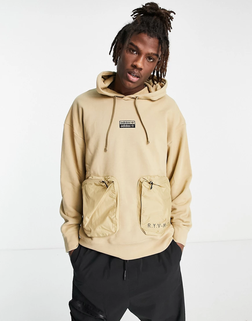 adidas Originals – RYV – Kapuzenpullover in Beige mit Vordertaschen-Neutral günstig online kaufen