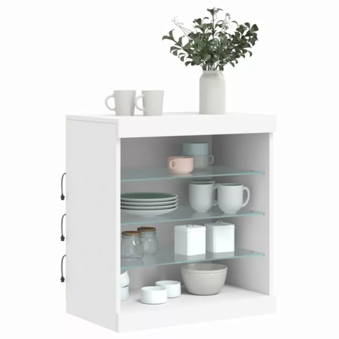 vidaXL Vitrine Sideboard mit LED-Beleuchtung Weiß 60,5x37x67 cm Glas Vitrin günstig online kaufen