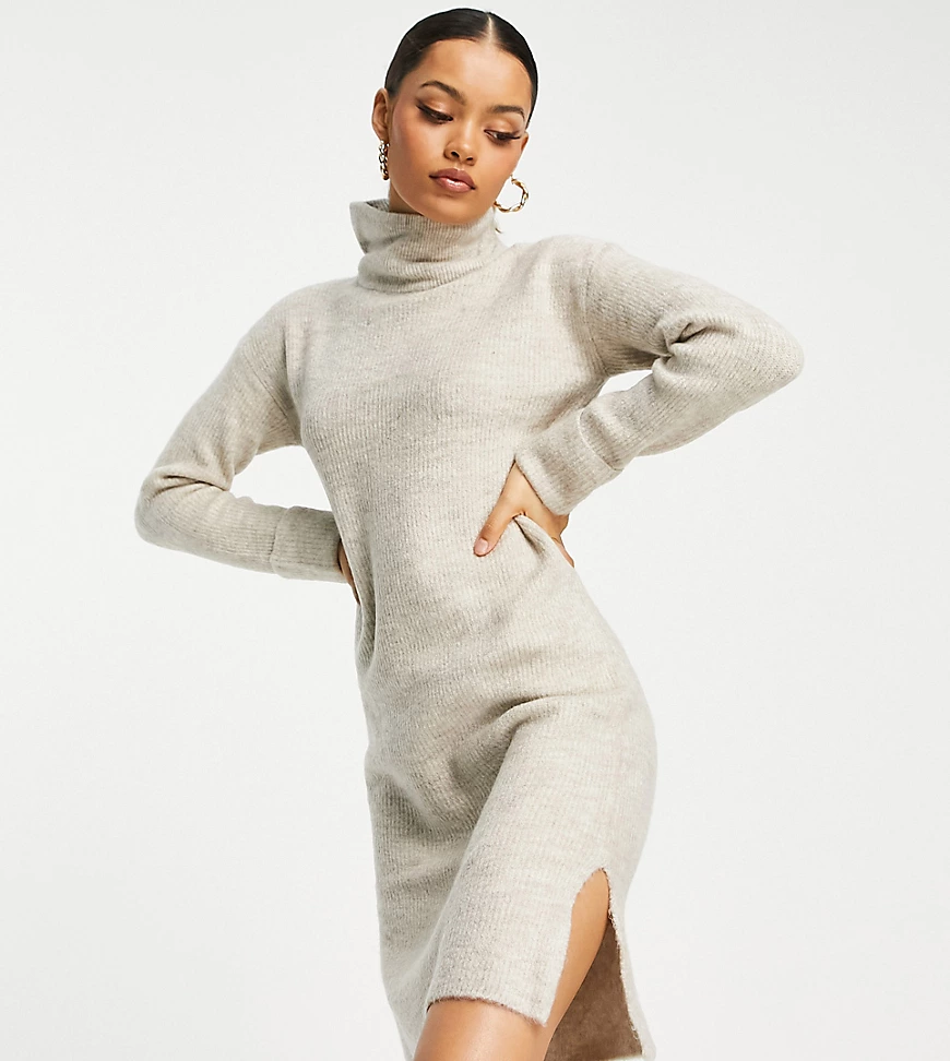 Vero Moda Petite – Hochgeschlossenes Pulloverkleid mit Seitenschlitzen in C günstig online kaufen