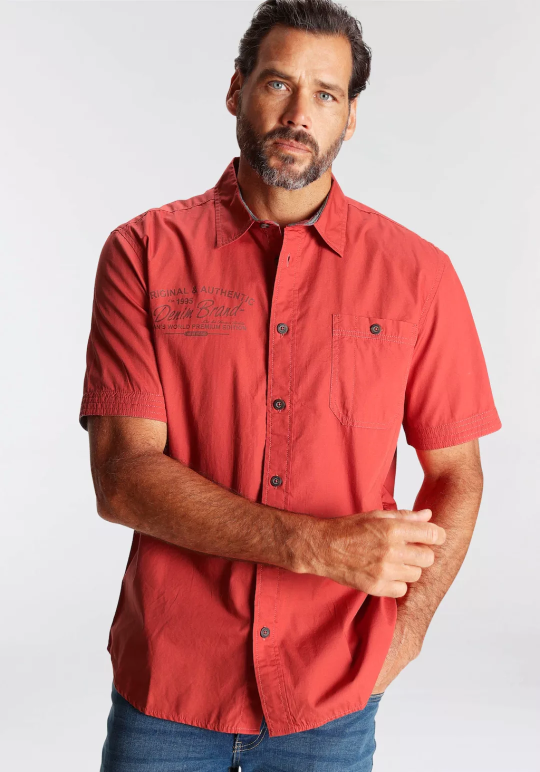 Mans World Kurzarmhemd, mit kleinem Brustprint günstig online kaufen