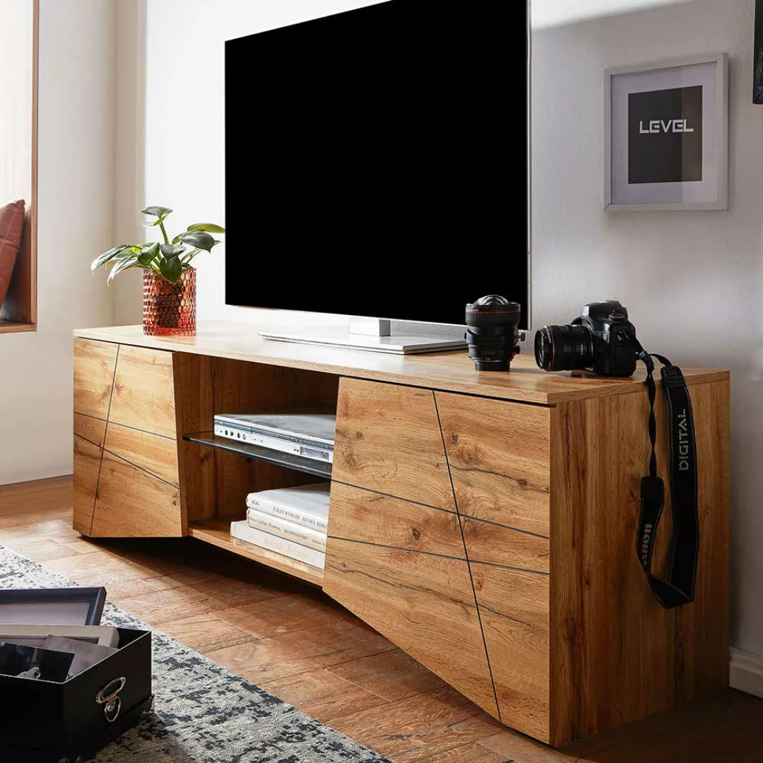 Modernes TV Lowboard in Eichefarben 160 cm breit günstig online kaufen