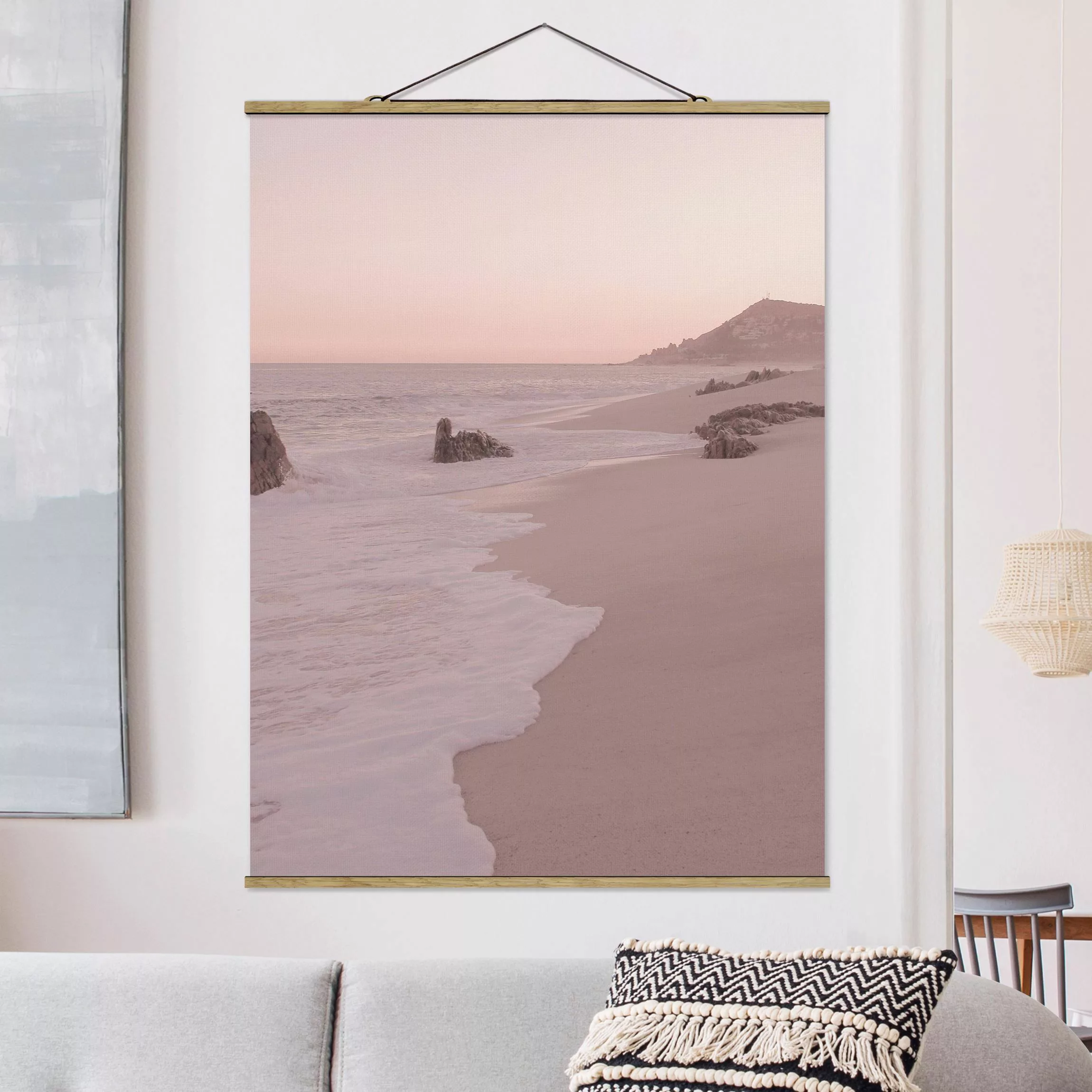 Stoffbild mit Posterleisten Roségoldener Strand günstig online kaufen