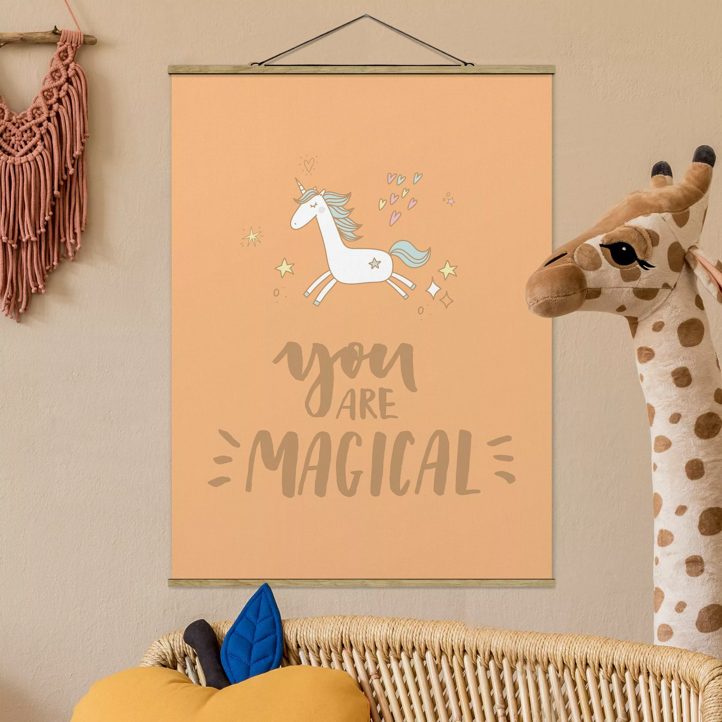 Stoffbild Tiere mit Posterleisten - Hochformat You are magical Unicorn günstig online kaufen