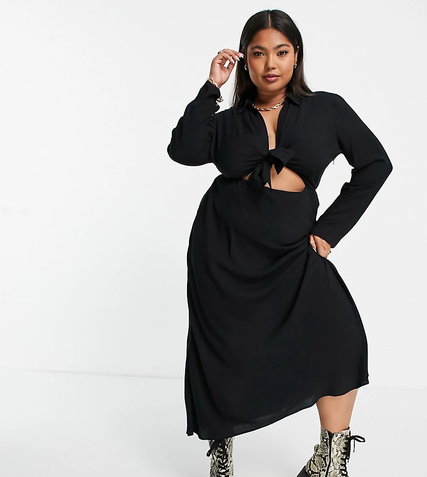 ASOS DESIGN Curve – Midi-Hemdkleid mit Zierausschnitt und Knotendetail vorn günstig online kaufen