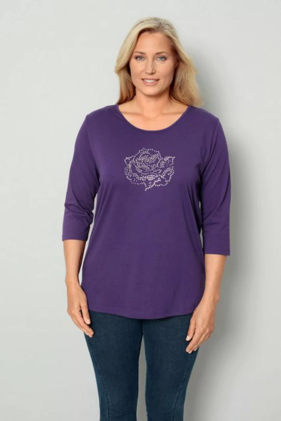 meyermode Rundhalsshirt T-Shirt Rosen-Motiv Rundhals 3/4-Ärmel günstig online kaufen