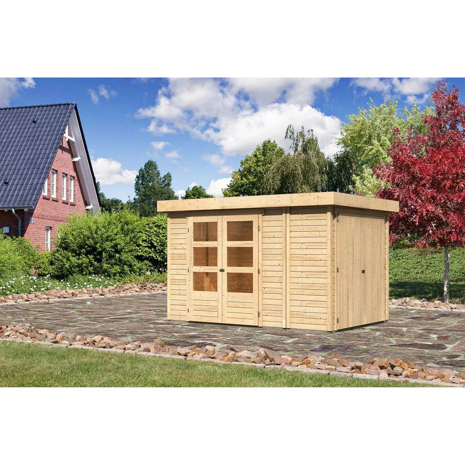 Karibu Holz-Gartenhaus Retola Natur Flachdach Unbehandelt 238 cm x 213 cm günstig online kaufen