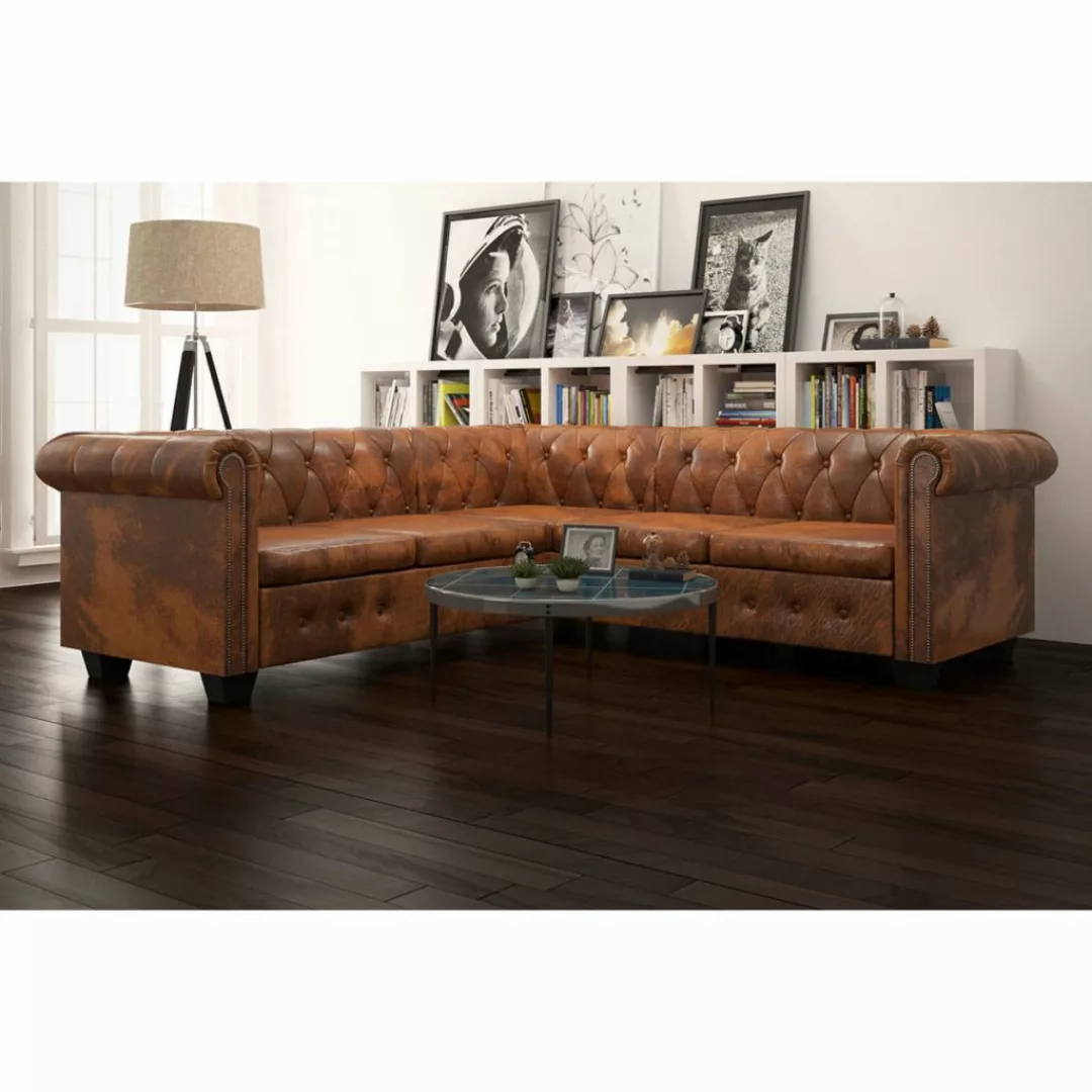 Chesterfield Sofa 5-sitzer Kunstleder Braun günstig online kaufen