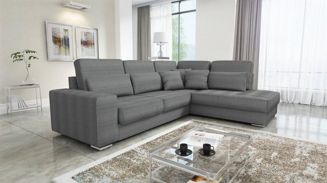 Fun Möbel Ecksofa Sofa NEVIO XL Stoff Scala mit Ottomane, inkl. Rückenkisse günstig online kaufen