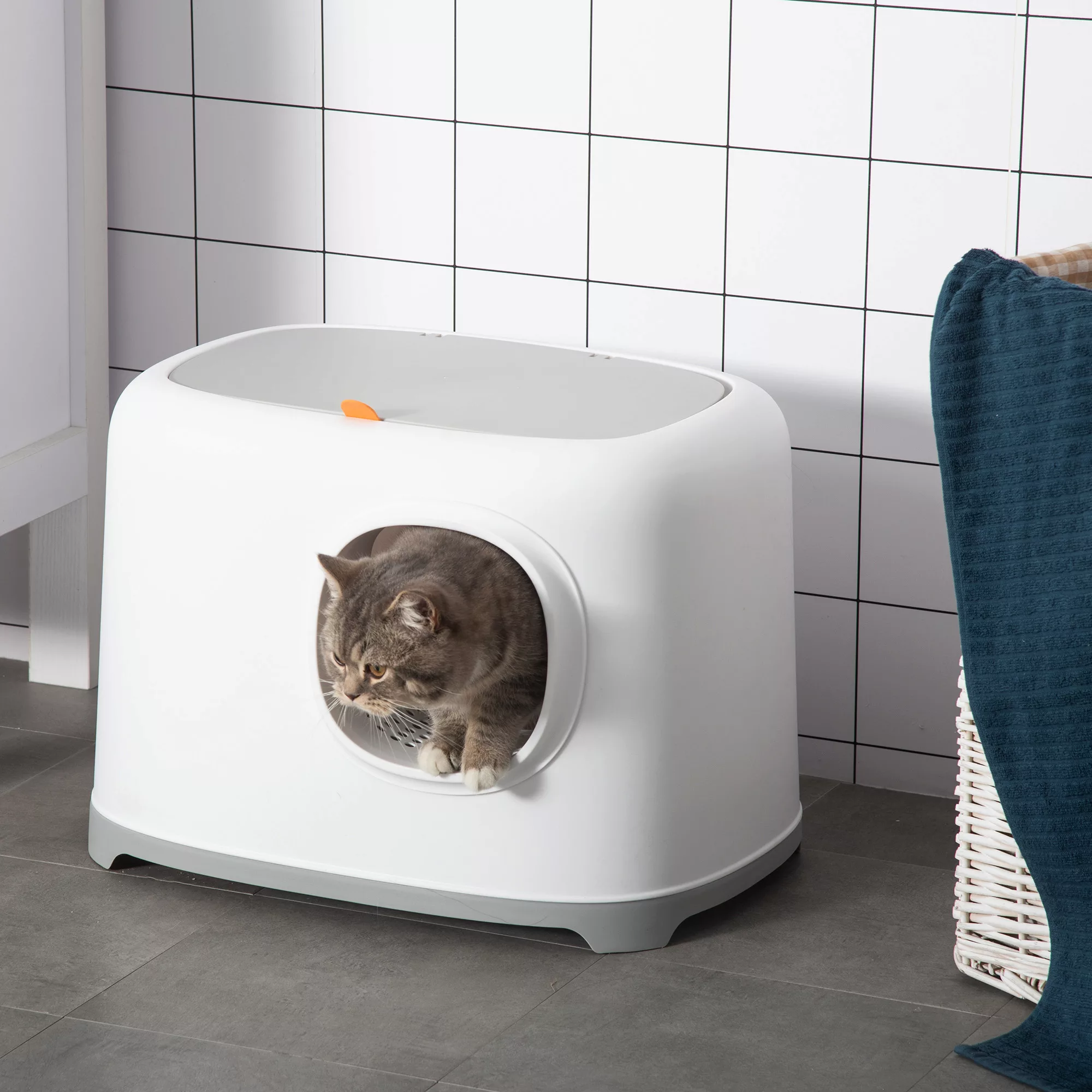 PawHut Katzentoilette mit Haube, Katzenklo mit Deckel Gitterboden, Kunststo günstig online kaufen