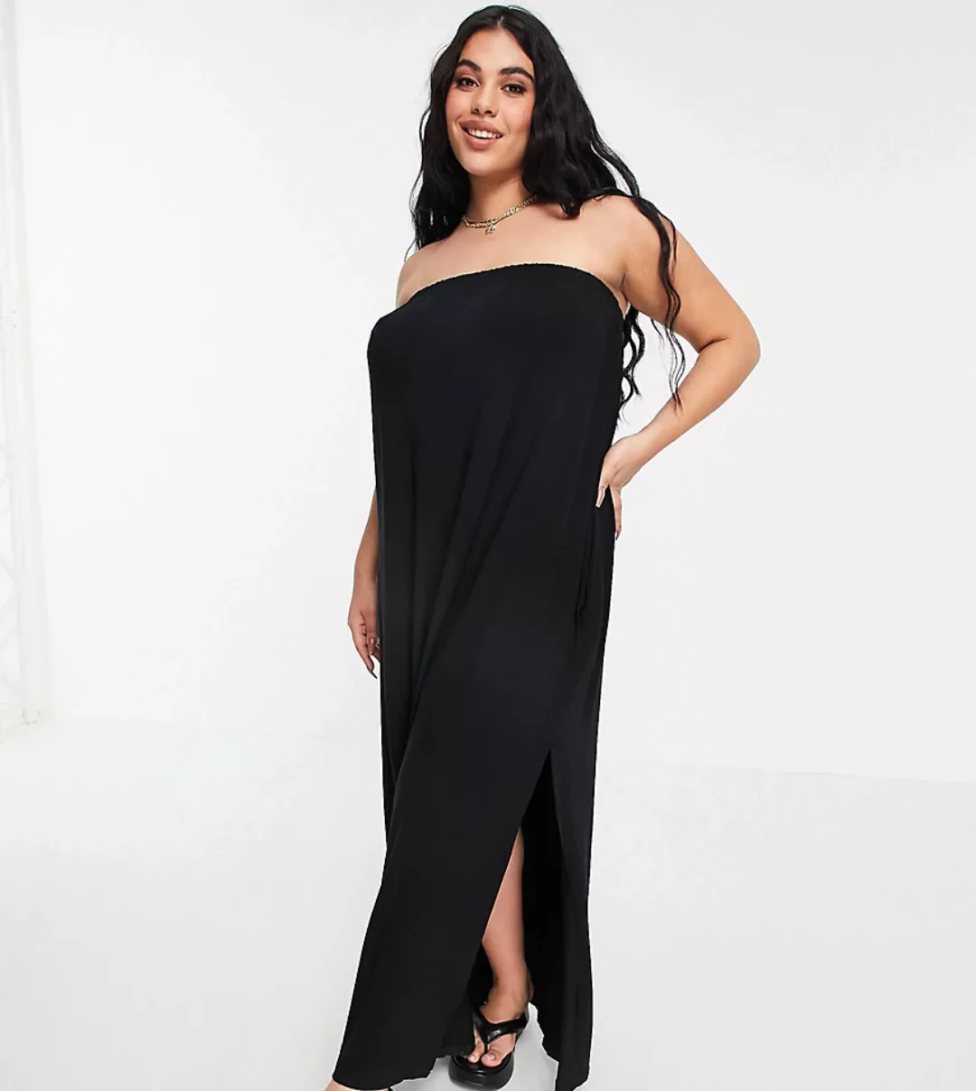 ASOS DESIGN Curve – Schwarzes, trägerloses Maxi-Sommerkleid in Schwarz mit günstig online kaufen