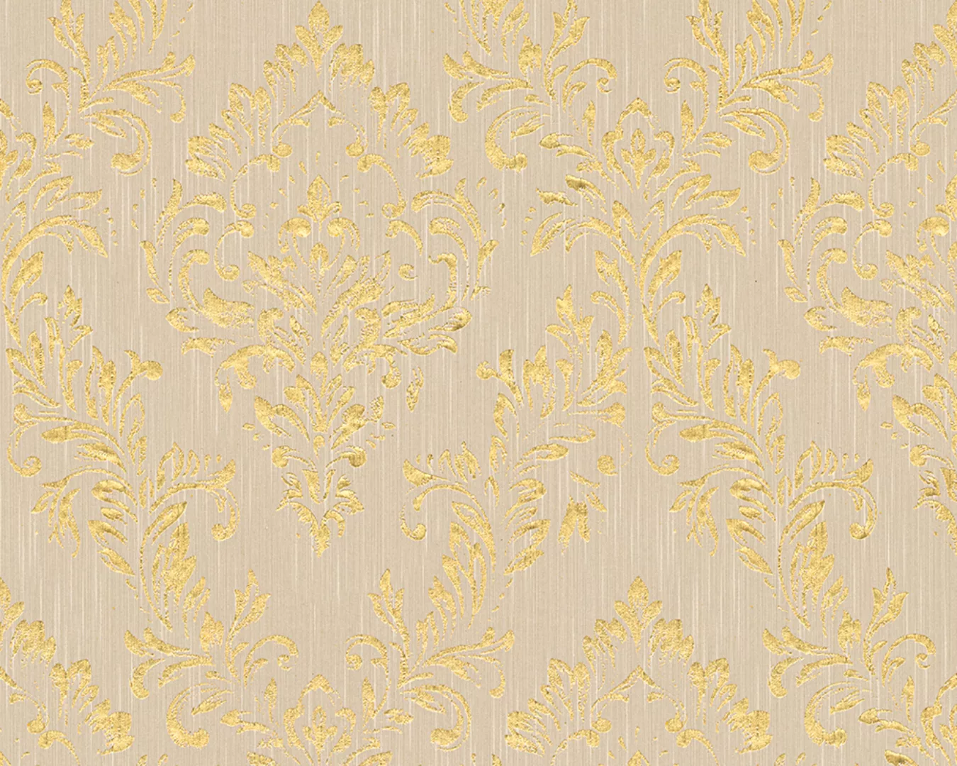 Bricoflor Barock Textiltapete Beige Gold Ornament Vliestapete mit Textil Mu günstig online kaufen
