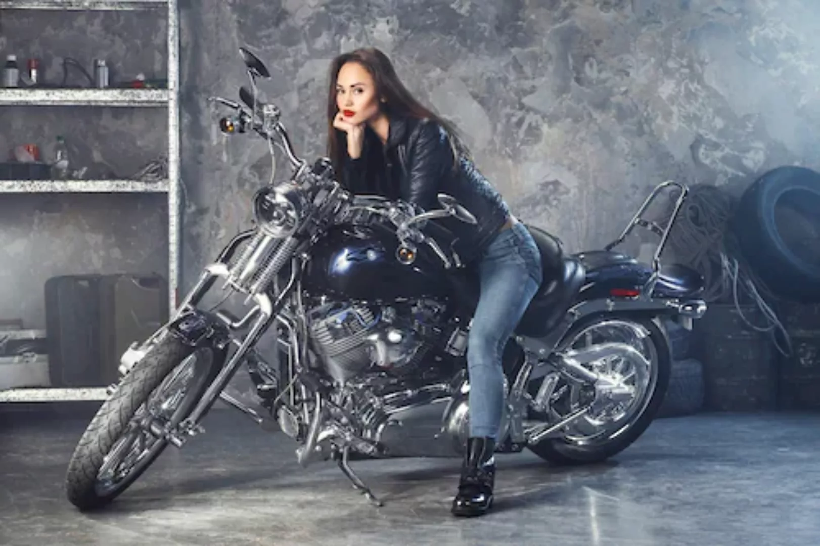 Papermoon Fototapete »Frau auf Motorrad« günstig online kaufen