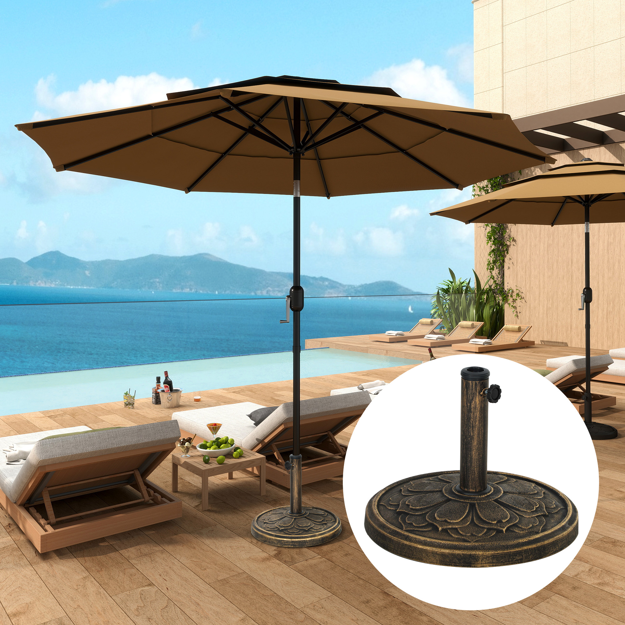 Outsunny Sonnenschirmständer 12 kg mit Lotusblumen-Design und integrierter günstig online kaufen
