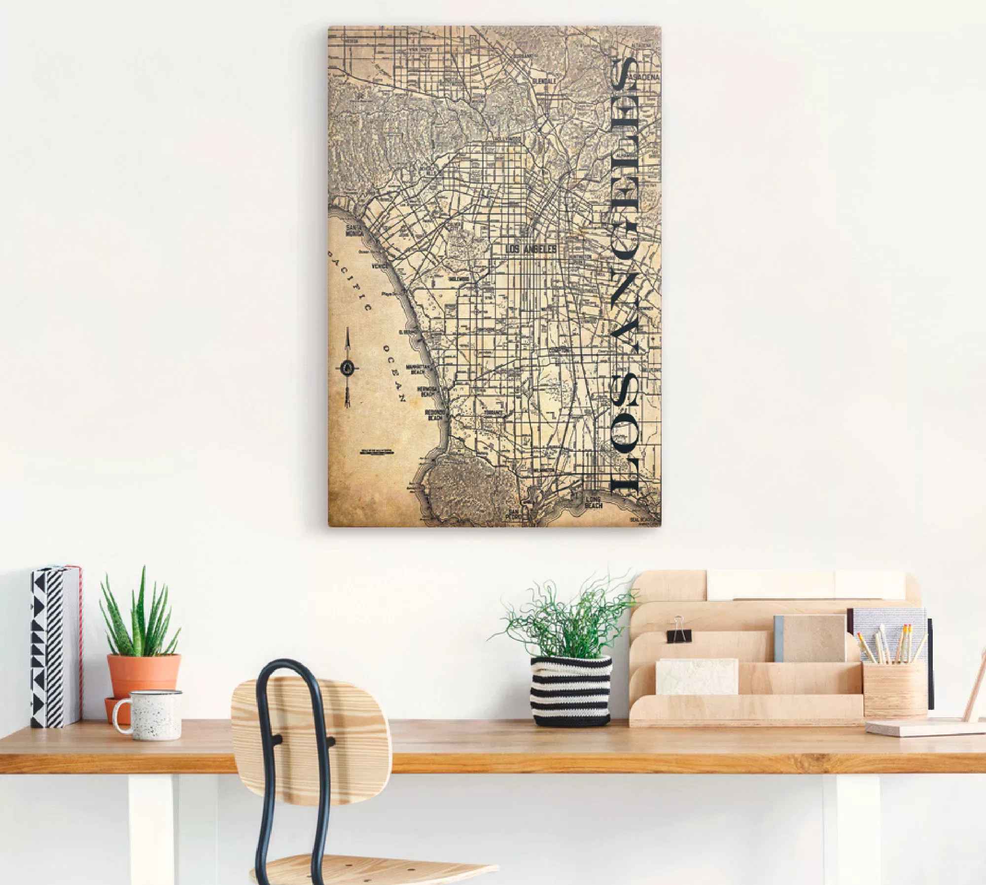 Artland Leinwandbild "Los Angeles Karte Straßen Karte Sepia", Amerika, (1 S günstig online kaufen