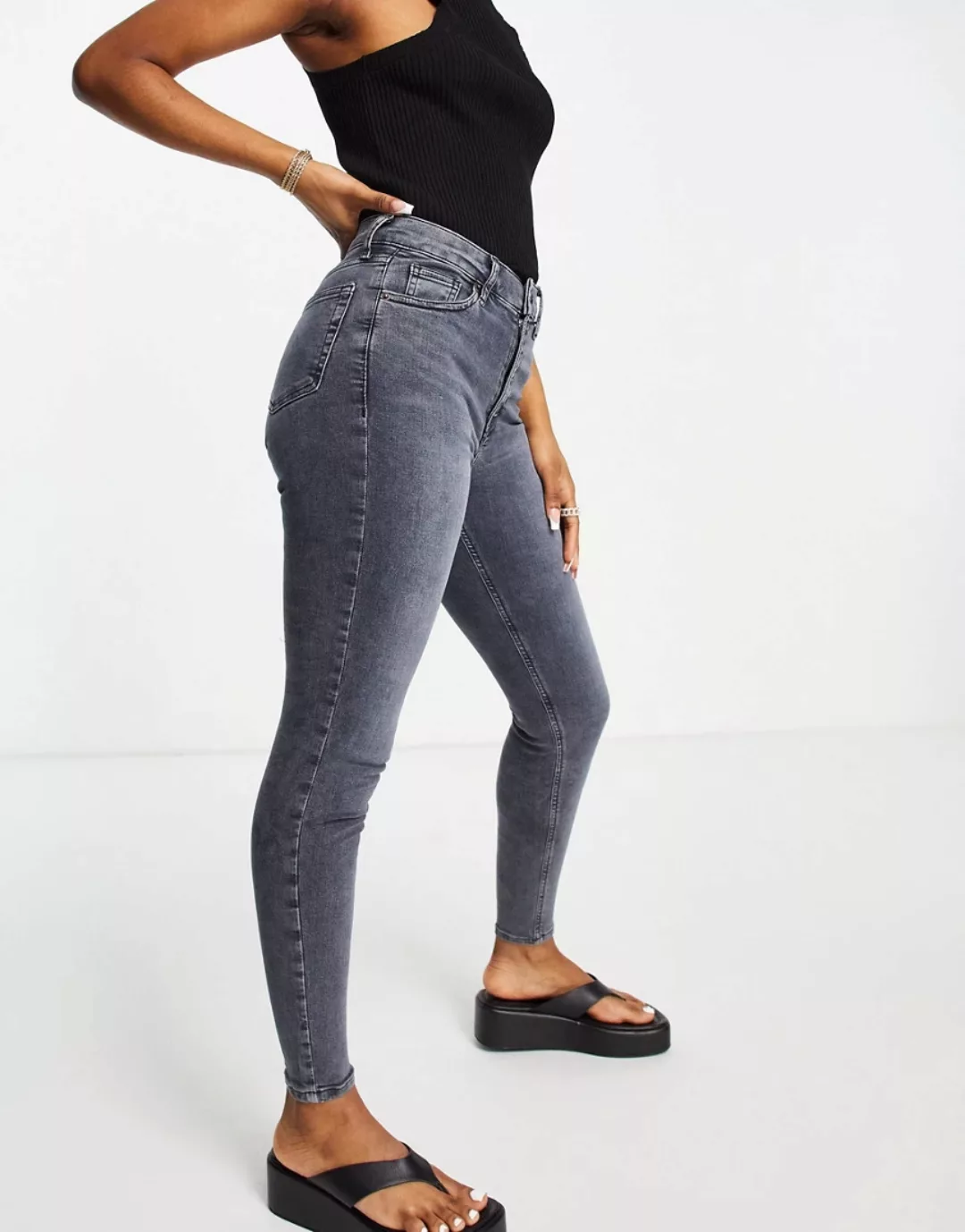 Topshop – Jamie – Jeans in Rauchblau günstig online kaufen