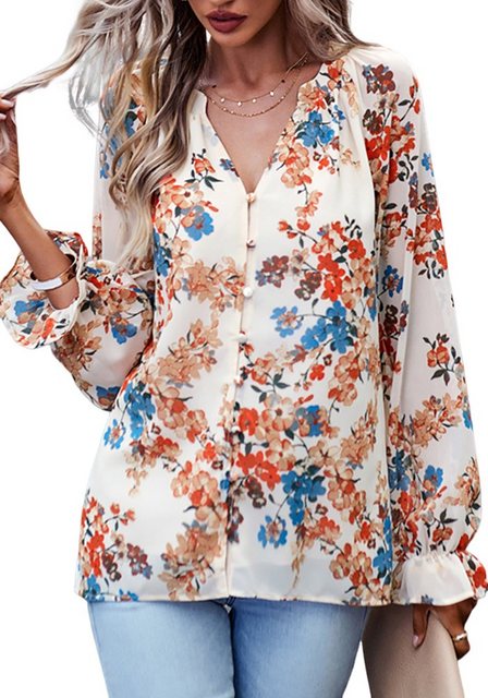 Lovolotti Langarmbluse Bluse Damen LO-KLDE-L23 Blumen Bluse Blusekleid Frei günstig online kaufen