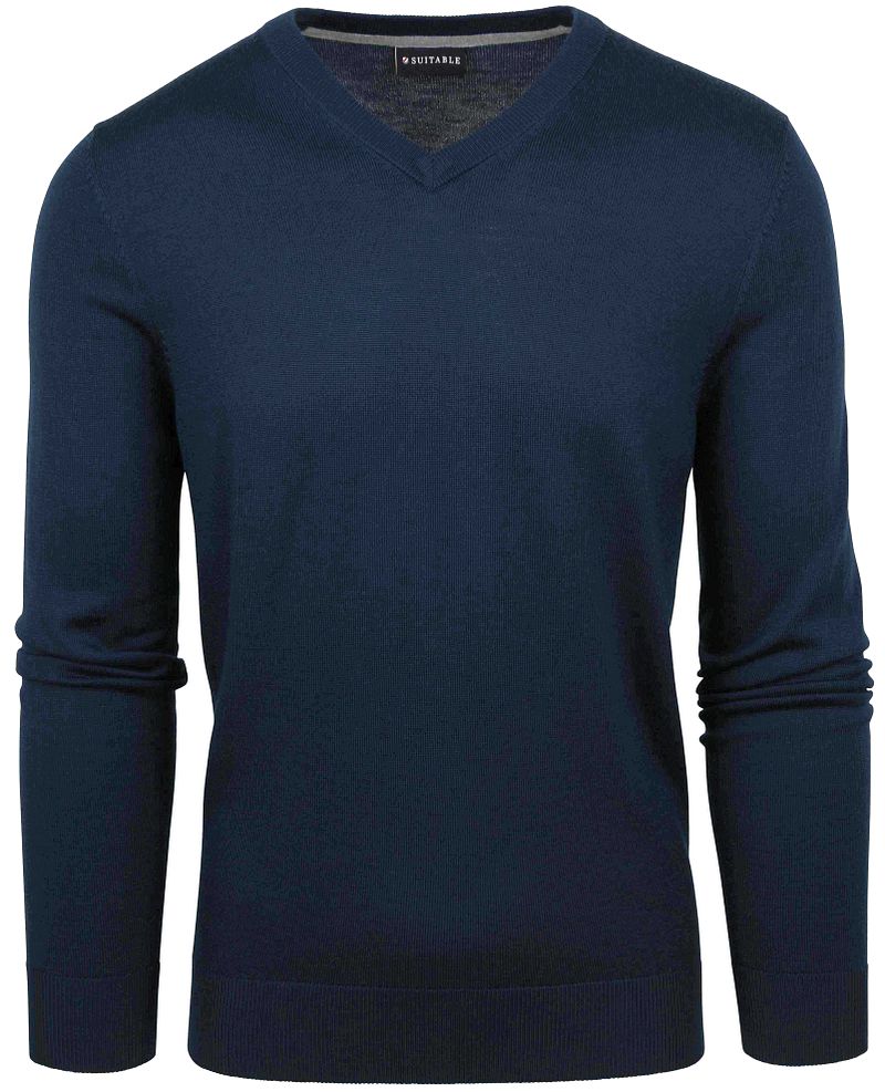 Suitable Merino Pullover V-Ausschnitt Navy - Größe M günstig online kaufen