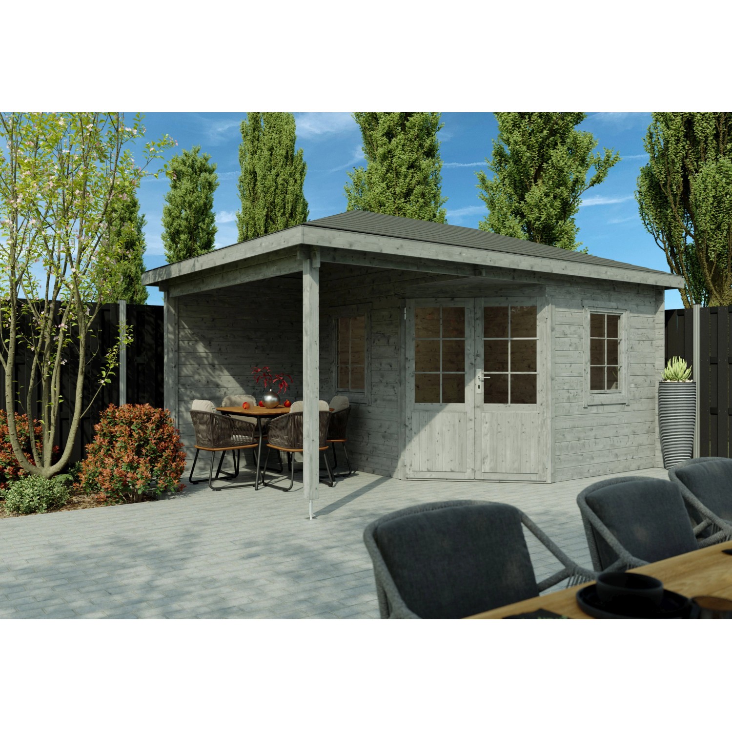 Fjordholz 5-Eck Gartenhaus Modell Evelyn 3B Grau Imprägniert günstig online kaufen