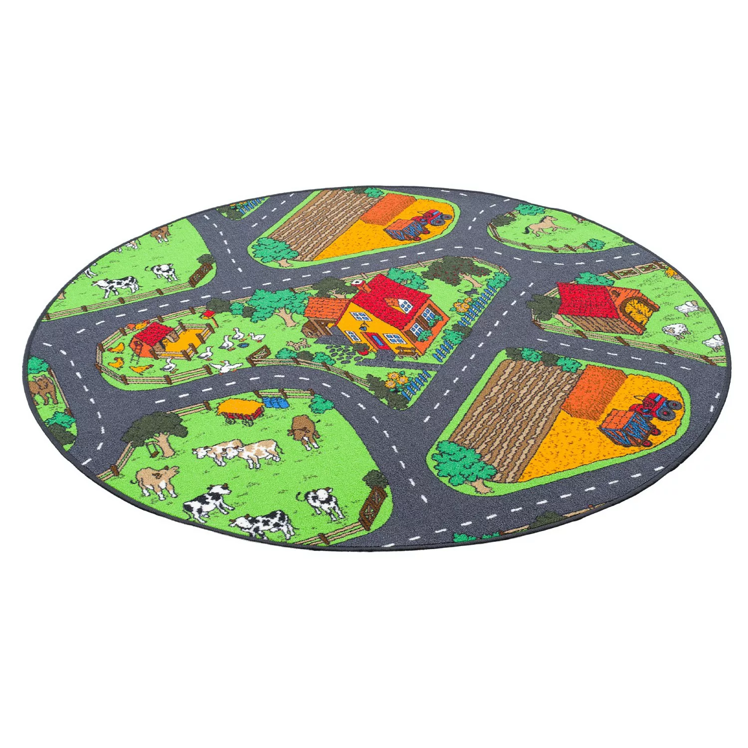 Snapstyle Kinder Spiel Teppich Bauernhof Grün 160cm Rund günstig online kaufen