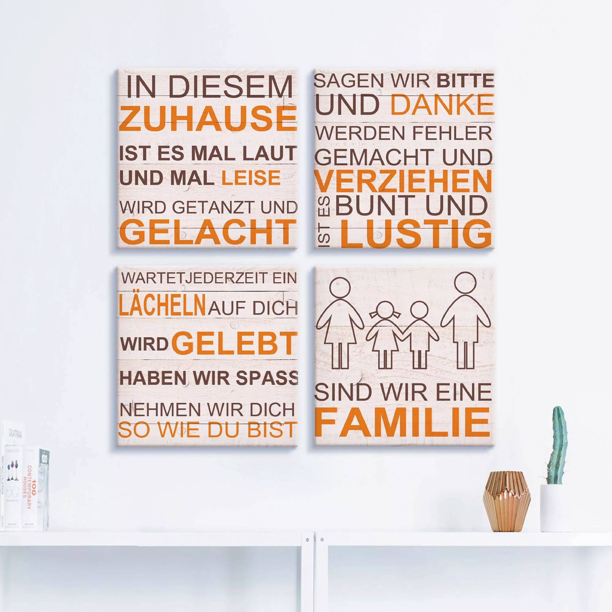 Artland Leinwandbild "In diesem Zuhause - beige", Sprüche & Texte, (4 St.), günstig online kaufen