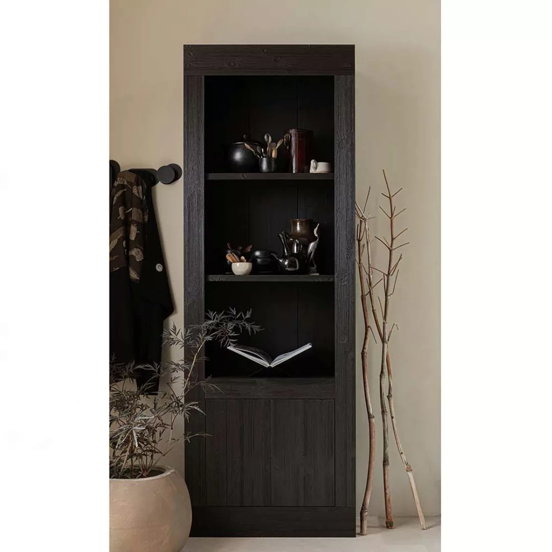 Wohnzimmer Regal Japandi in Kiefer dunkelbraun 230 cm hoch günstig online kaufen