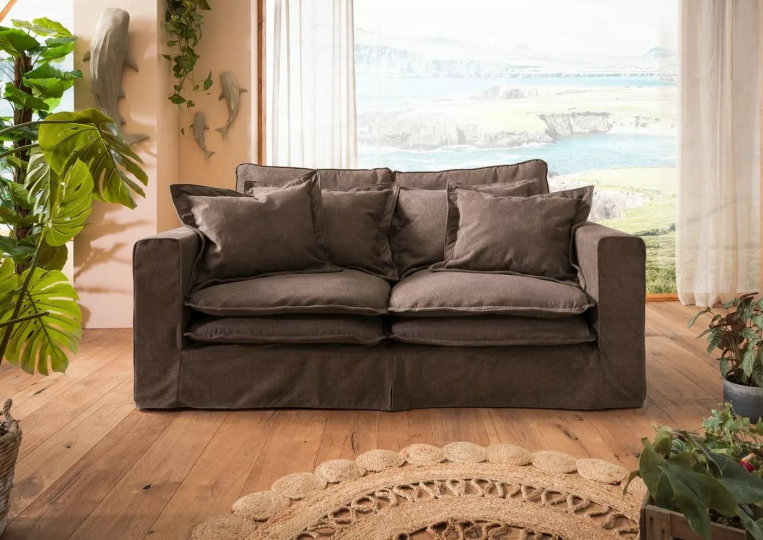 Massivmoebel24 Sofa Hussensofa 2-Sitzer196x108x76 taupe KINGSTON günstig online kaufen