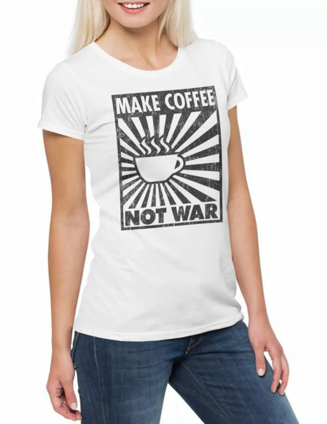 Urban Backwoods Print-Shirt Make Coffee Not War Damen T-Shirt Koffein Kaffe günstig online kaufen