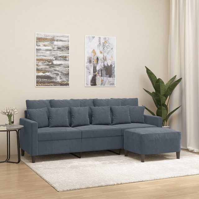 vidaXL Sofa 3-Sitzer-Sofa mit Hocker Dunkelgrau 180 cm Samt günstig online kaufen