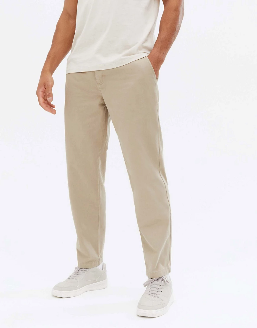 New Look – Chinhohose mit geradem Schnitt in der Farbe Stein-Neutral günstig online kaufen