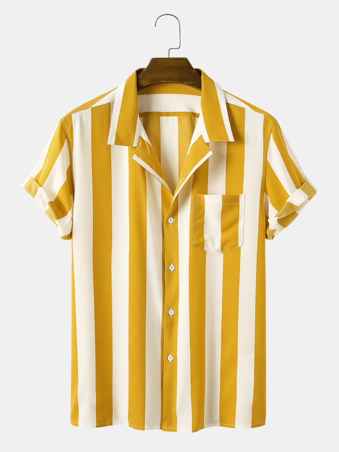 Herren Casual Striped Turn-Down Kragen Kurzarm Shirt günstig online kaufen