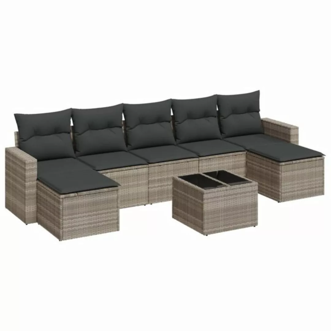 vidaXL Sofaelement 8-tlg. Garten-Sofagarnitur mit Kissen Hellgrau Poly Ratt günstig online kaufen