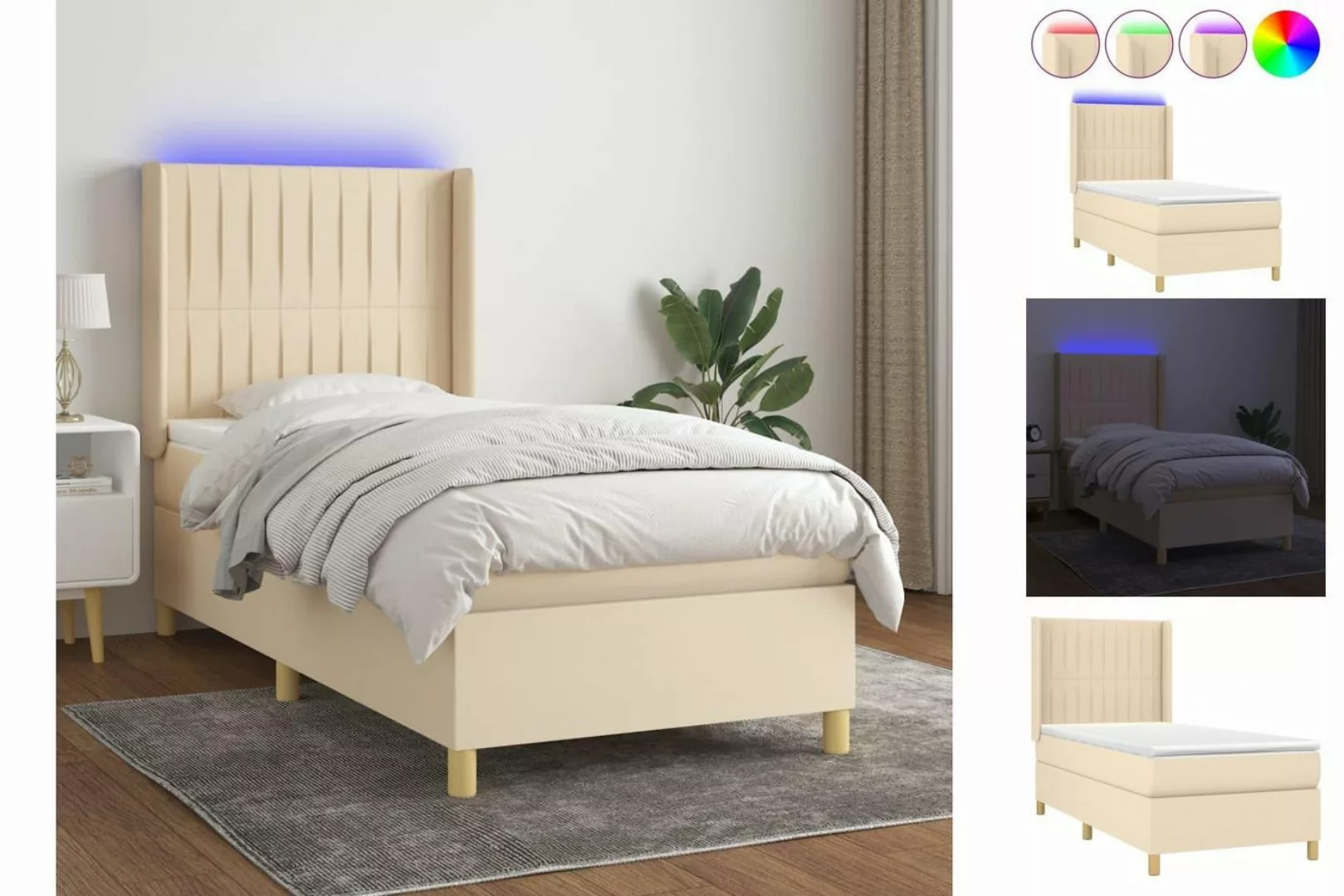 vidaXL Boxspringbett Boxspringbett mit Matratze LED Creme 90x200 cm Stoff B günstig online kaufen