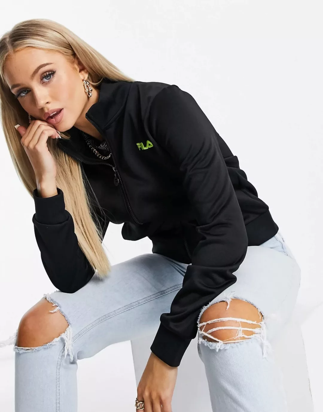 Fila – Jacke aus Polyester mit Logo in Schwarz günstig online kaufen