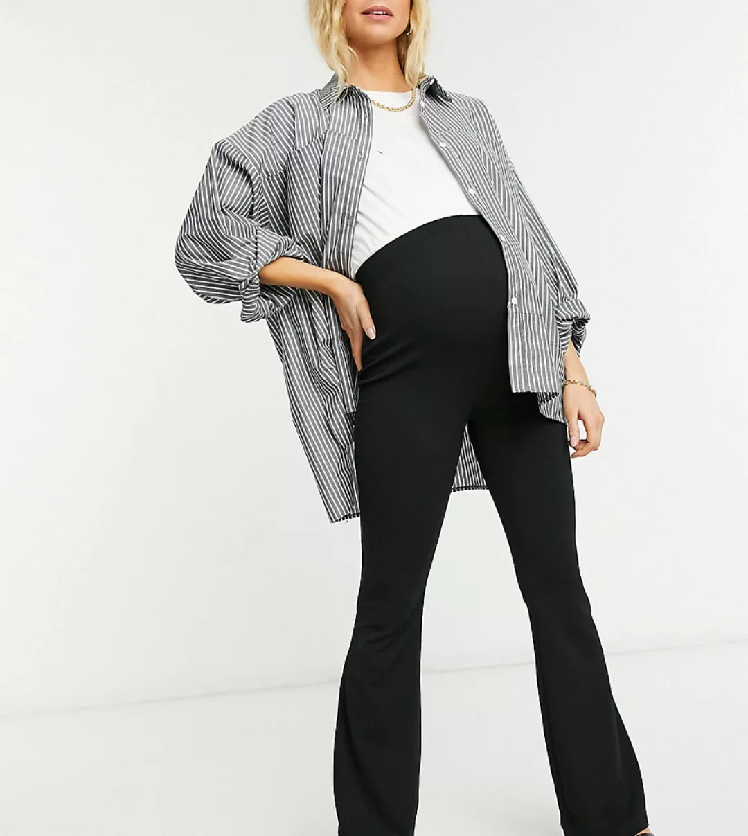 ASOS DESIGN Maternity – Schmale, ausgestellte Anzughose aus Jersey mit Bauc günstig online kaufen