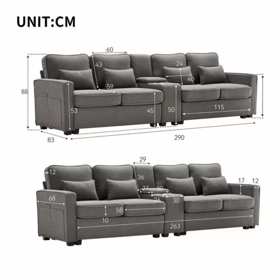 Gotagee 4-Sitzer 4-Sitzer-Sofa aus Leinenstoff mit 4 Kissen einfaches Sofa günstig online kaufen