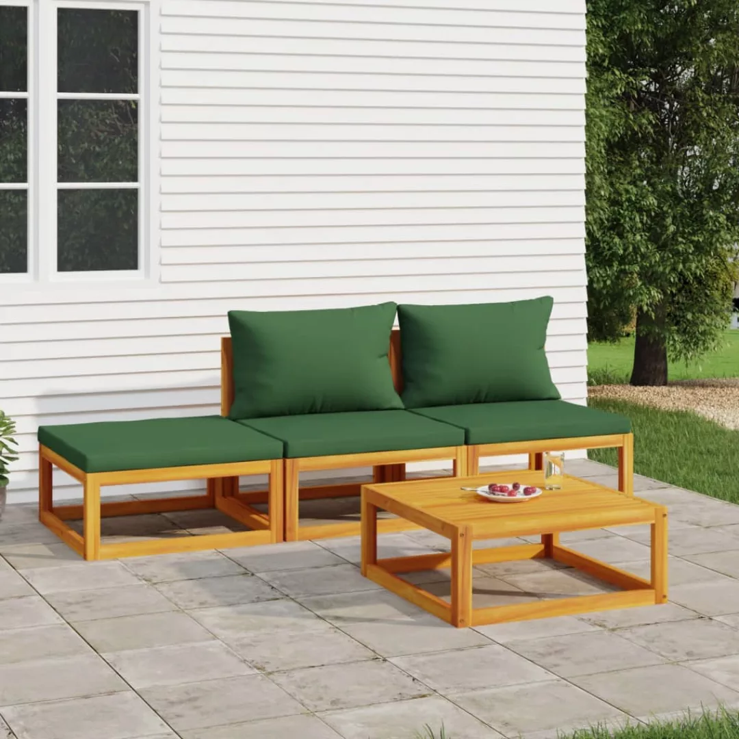 Vidaxl 4-tlg. Garten-lounge-set Mit Grünen Kissen Massivholz günstig online kaufen