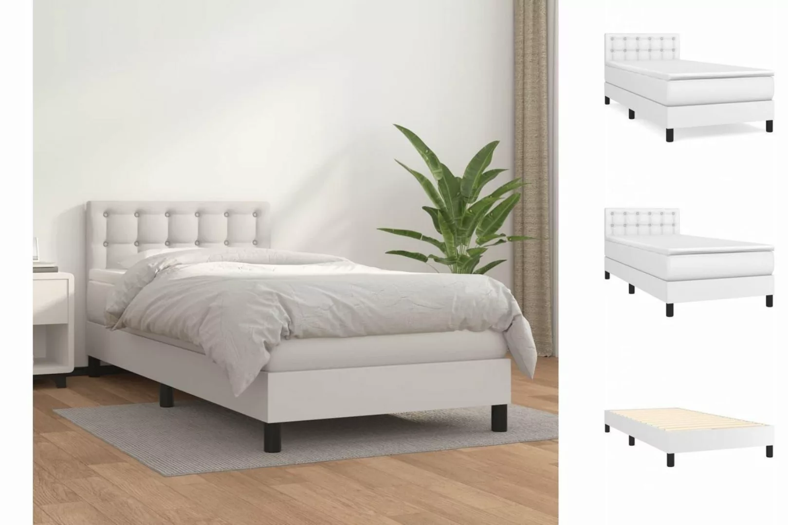 vidaXL Boxspringbett Boxspringbett mit Matratze Weiß 90x190 cm Kunstleder B günstig online kaufen