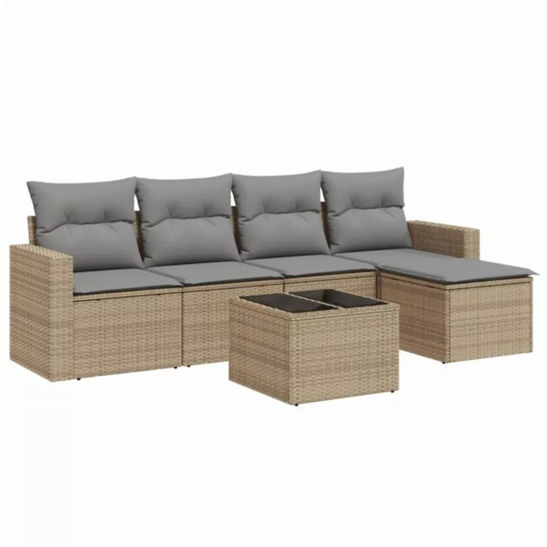 vidaXL Sofaelement 6-tlg. Garten-Sofagarnitur mit Kissen Beige Poly Rattan günstig online kaufen