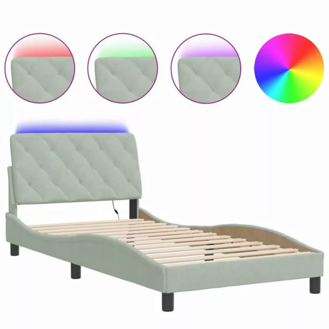 vidaXL Bett Bettgestell mit LED-Leuchten Hellgrau 100x200 cm Samt günstig online kaufen