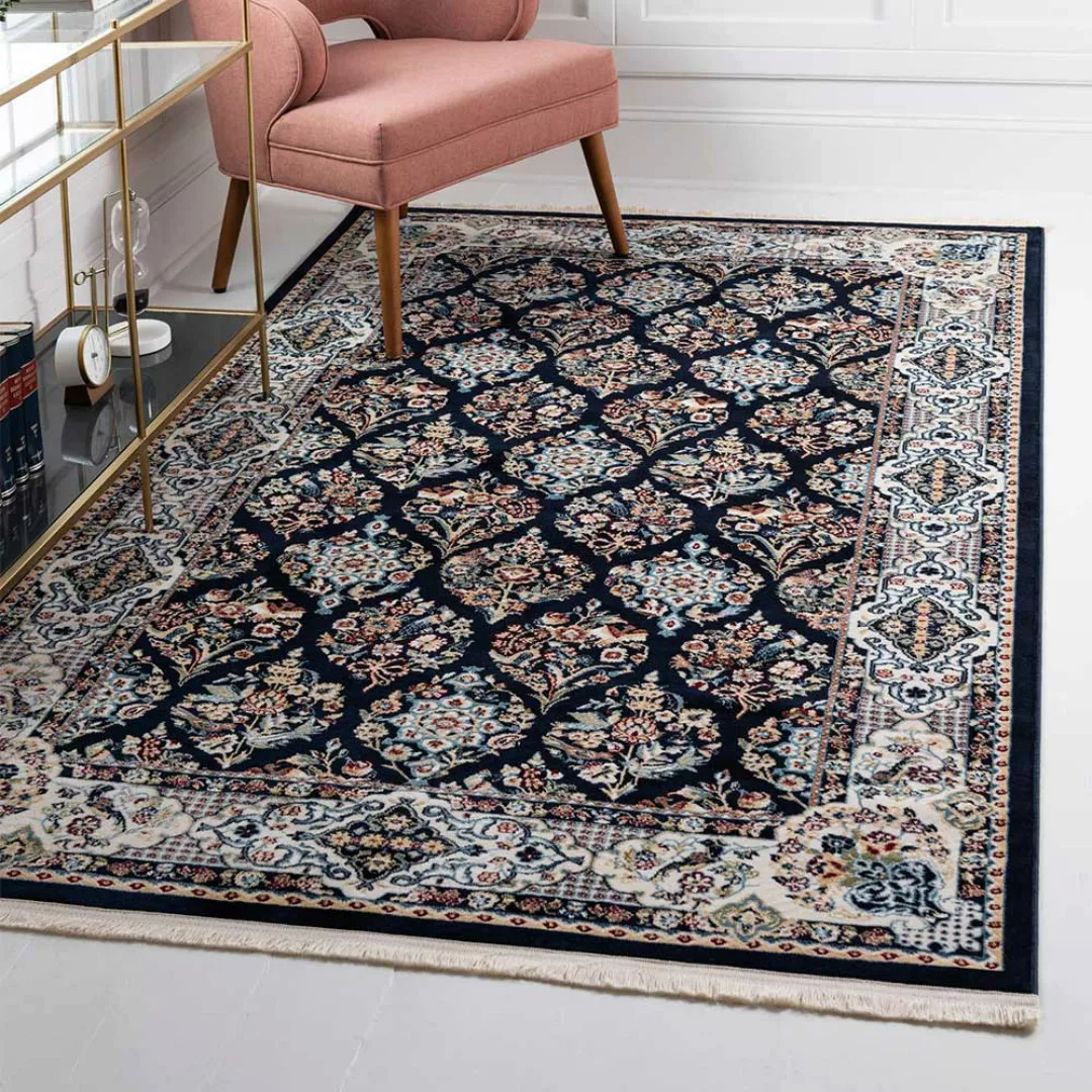 150x245 cm Teppich in Dunkelblau und Creme orientalischen Stil günstig online kaufen