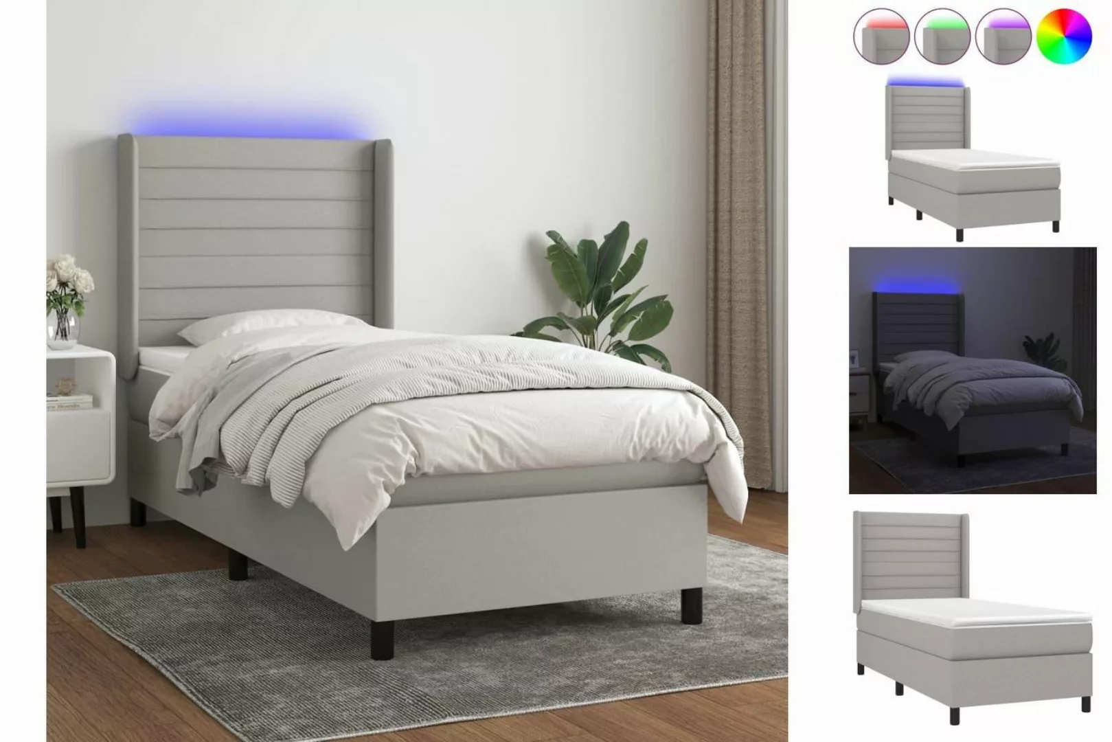 vidaXL Boxspringbett Boxspringbett mit Matratze und LED Stoff (90 x 190 cm, günstig online kaufen