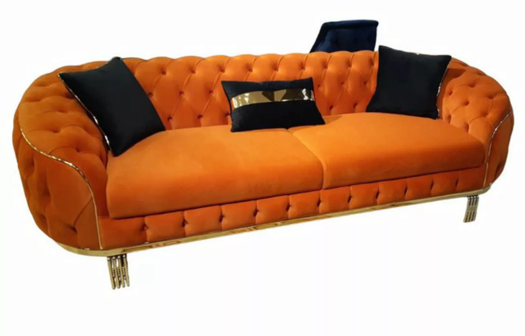 JVmoebel 3-Sitzer Stilvoll 3-Sitzer Sofa Chesterfield Orangefarbene Wohnzim günstig online kaufen